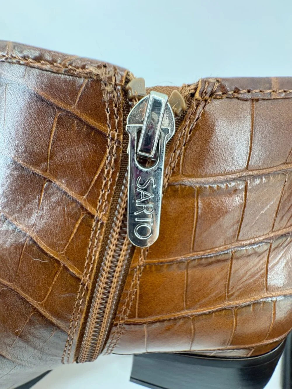 Share SARTO Franco Sarto Women’s Brown Croc Embossed Leather Ankle Boots Size 8